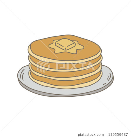 Stack of golden pancakes with melting butter on plate 139559487