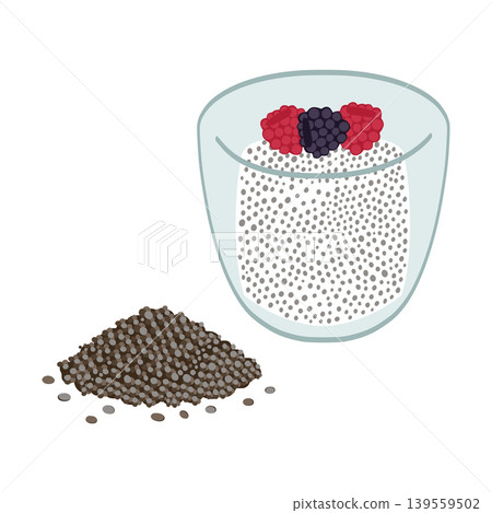 Chia pudding with berries and seed ingredients Chia pudding with berries and seed ingredients 139559502