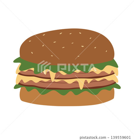 Delicious burger with cheese and fresh ingredients Delicious burger with cheese and fresh ingredients 139559601
