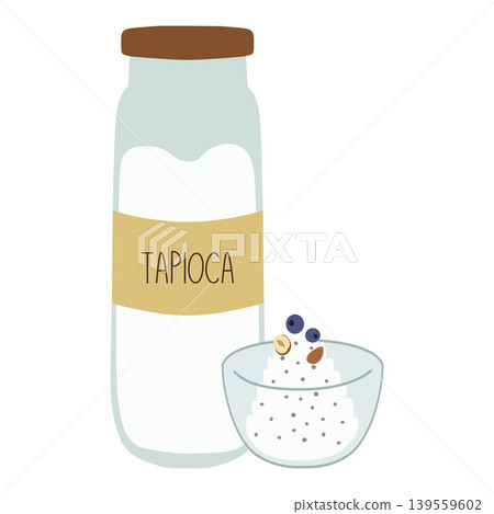 Tapioca jar preparing healthy food ingredients Tapioca jar preparing healthy food ingredients 139559602