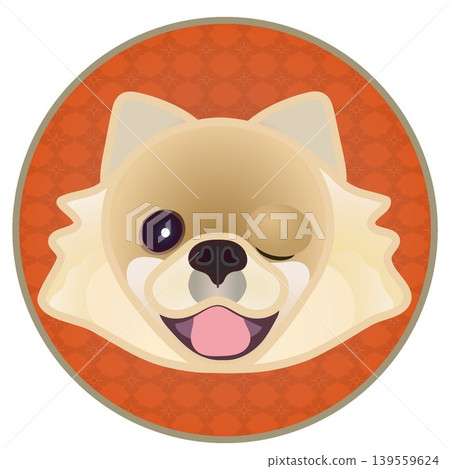 圓形背景上的博美犬臉部插圖 圓形背景上的博美犬臉部插圖 139559624