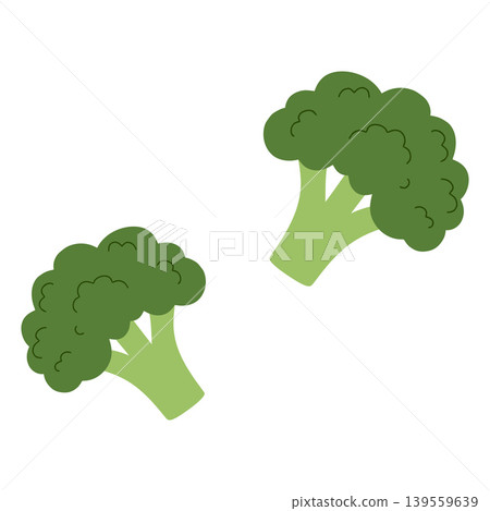 Two broccoli florets representing healthy eating nutrition Two broccoli florets representing healthy eating nutrition 139559639