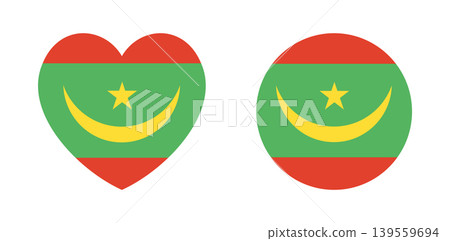 Mauritania heart, round Flag icon, sticker. Set of Mauritanian flag circular, heart button, banner, badge. Circle, heart Mauritania flag emblem, background, sign. Mauritania heart, round Flag icon, sticker. Set of Mauritanian flag circular, heart button, banner, badge. Circle, heart Mauritania flag emblem, background, sign. 139559694