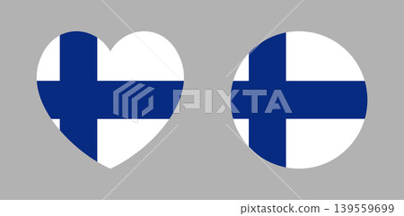 Finland national flag round, heart icon, sticker. Set of Finland flag circle, heart badge, background. Flag of Finland button, banner. National sign. 139559699
