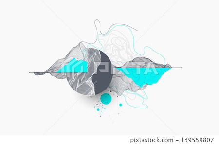Trendy abstract wireframe background. Modern science art elements. Surface illustration inside circles. Vector 139559807