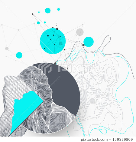 Trendy abstract wireframe background. Modern science art elements. Surface illustration inside circles. Vector 139559809