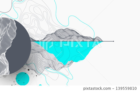 Trendy abstract wireframe background. Modern science art elements. Surface illustration inside circles. Vector Trendy abstract wireframe background. Modern science art elements. Surface illustration inside circles. Vector 139559810