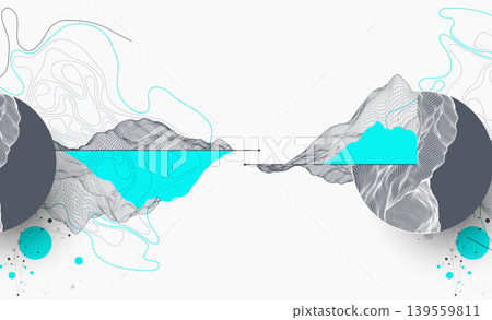 Trendy abstract wireframe background. Modern science art elements. Surface illustration inside circles. Vector 139559811