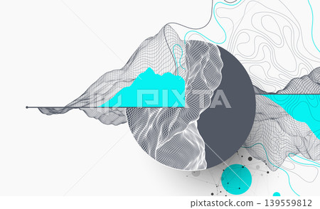 Trendy abstract wireframe background. Modern science art elements. Surface illustration inside circles. Vector Trendy abstract wireframe background. Modern science art elements. Surface illustration inside circles. Vector 139559812