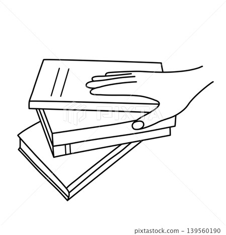Woman s hand resting on stack of books Woman s hand resting on stack of books 139560190