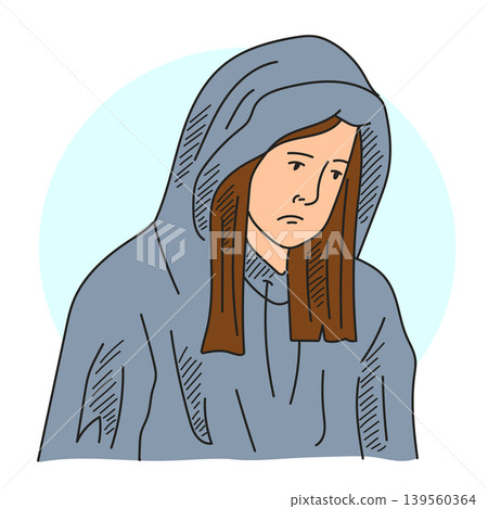 Sad teen in hoodie doodle vector isolated 139560364