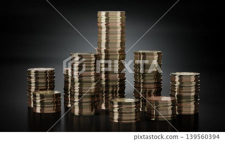 Stacked golden coins - 3d illustration Stacked golden coins - 3d illustration 139560394