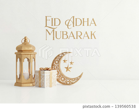 Eid al-adha mubarak greeting with crescent moon gift box lantern middle east festival decoration greeting celebration religious traditional ornament blessing sacrifice community spiritual Eid al-adha mubarak greeting with crescent moon gift box lantern middle east festival decoration greeting celebration religious traditional ornament blessing sacrifice community spiritual 139560538