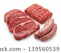 Assortment of raw meats including steaks ground beef sausages with red meat home cooking protein source high quality meat products animal product barbecue ingredient uncooked nutrition 139560539