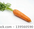 Fresh whole carrot with green leafy top on a white background root vegetable food item beta carotene plant based food photography vegetable ingredient nutrition isolated background culinary 139560590