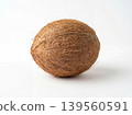 Whole coconut with fibrous brown shell on a white background food item health food photography food industry plant based tropical textured ingredient foodstuff isolated background 139560591