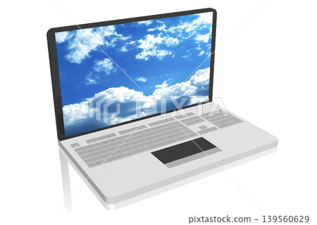 Laptop with sky on screen isolated on white background - 3D illustration Laptop with sky on screen isolated on white background - 3D illustration 139560629