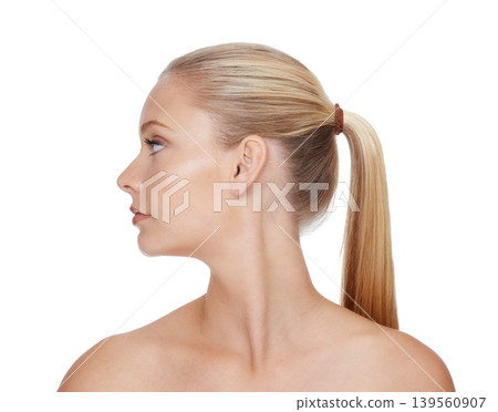 Woman, skincare and beauty with makeup in studio for glowing face, wellness and dermatology on mock up. Model, person or confidence with self care, collagen or facial treatment on white background Woman, skincare and beauty with makeup in studio for glowing face, wellness and dermatology on mock up. Model, person or confidence with self care, collagen or facial treatment on white background 139560907