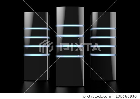 3D modern black servers with LED lights - great for topics like datacenter/ hosting/ storage etc. 139560936