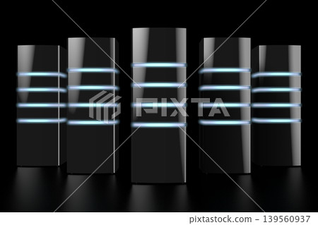3D modern black servers with LED lights - great for topics like datacenter/ hosting/ storage etc. 139560937