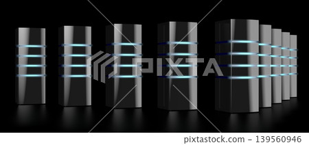 3D modern black servers with LED lights - great for topics like datacenter/ hosting/ storage etc. 139560946