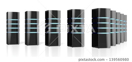 3D modern black servers with LED lights - great for topics like datacenter/ hosting/ storage etc. 139560980
