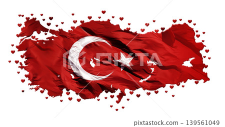 Turkish flag with hearts on the map of Turkey Turkish flag with hearts on the map of Turkey 139561049