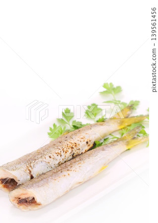 Salt-grilled barracuda (grilled fish) - bright background Salt-grilled barracuda (grilled fish) - bright background 139561456