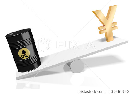 Oil barrel and yen currency sign on a swing Oil barrel and yen currency sign on a swing 139561990