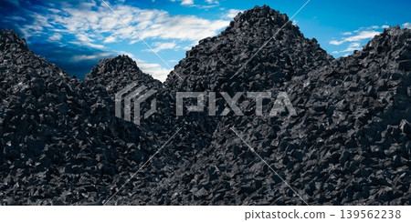 Pile of coal and sky in background - 3D illustration Pile of coal and sky in background - 3D illustration 139562238