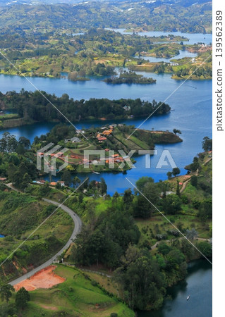 The breathtaking scenery and emerald green waters of Lake Guatapé, a hidden gem in Colombia, South America. 139562389
