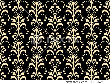 Flower geometric pattern. Seamless vector background. Golden and black ornament Flower geometric pattern. Seamless vector background. Golden and black ornament 139562599