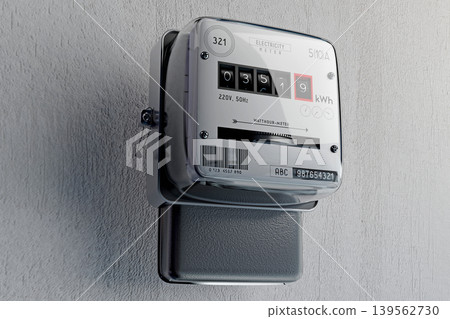 Electricity meter on concrete wall - 3D illustration Electricity meter on concrete wall - 3D illustration 139562730