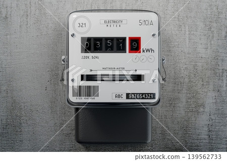 Electricity meter on concrete wall - 3D illustration Electricity meter on concrete wall - 3D illustration 139562733