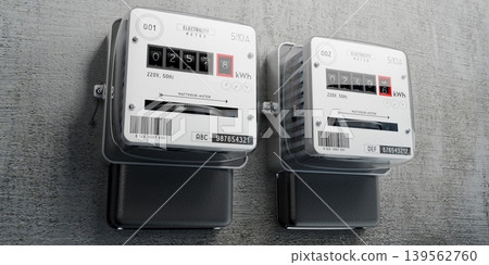 Electricity meters and concrete wall - 3D illustration 139562760