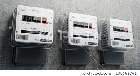 Electricity meters and concrete wall - 3D illustration Electricity meters and concrete wall - 3D illustration 139562761