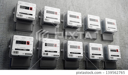 Electricity meters and concrete wall - 3D illustration Electricity meters and concrete wall - 3D illustration 139562765
