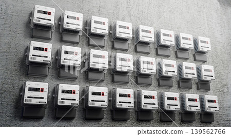 Electricity meters and concrete wall - 3D illustration 139562766