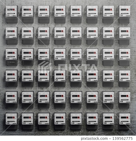 Electricity meters and concrete wall - 3D illustration Electricity meters and concrete wall - 3D illustration 139562775