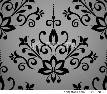 Floral pattern. Seamless vector background. Vintage wallpaper in the Baroque style. Gray and black ornament for fabric, wallpaper, packaging. Ornate Damask flower illustration Floral pattern. Seamless vector background. Vintage wallpaper in the Baroque style. Gray and black ornament for fabric, wallpaper, packaging. Ornate Damask flower illustration 139562818