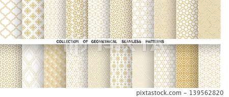Geometric set of seamless golden and white patterns. Simple vector graphics Geometric set of seamless golden and white patterns. Simple vector graphics 139562820