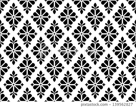 Flower geometric pattern. Seamless vector background. White and black ornament. Ornament for fabric, wallpaper, packaging. Decorative print. Flower geometric pattern. Seamless vector background. White and black ornament. Ornament for fabric, wallpaper, packaging. Decorative print. 139562827