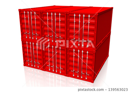 Six red cargo containers isolated on white background - 3D illustration Six red cargo containers isolated on white background - 3D illustration 139563023
