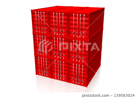 Nine red cargo containers isolated on white background - 3D illustration Nine red cargo containers isolated on white background - 3D illustration 139563024