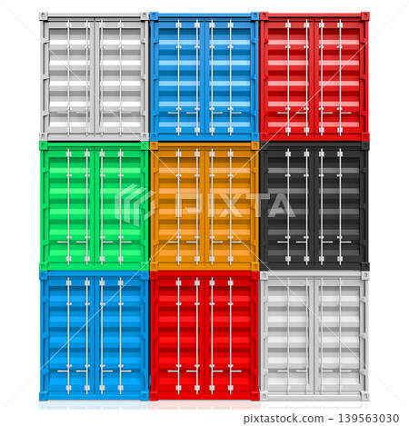 Nine colorful cargo containers isolated on white background - 3D illustration Nine colorful cargo containers isolated on white background - 3D illustration 139563030