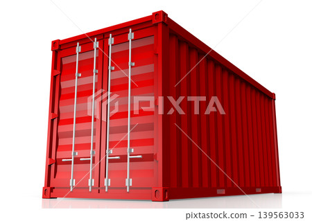 Single red cargo container isolated on white background - 3D illustration 139563033