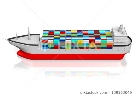 Ship with many cargo containers - 3D illustration Ship with many cargo containers - 3D illustration 139563049