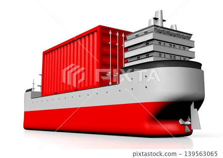 Ship with one cargo container - 3D illustration 139563065