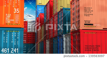 Many colorful shipping cargo containers - 3D illustration 139563097