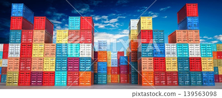 Many colorful shipping cargo containers in terminal - 3D illustration 139563098